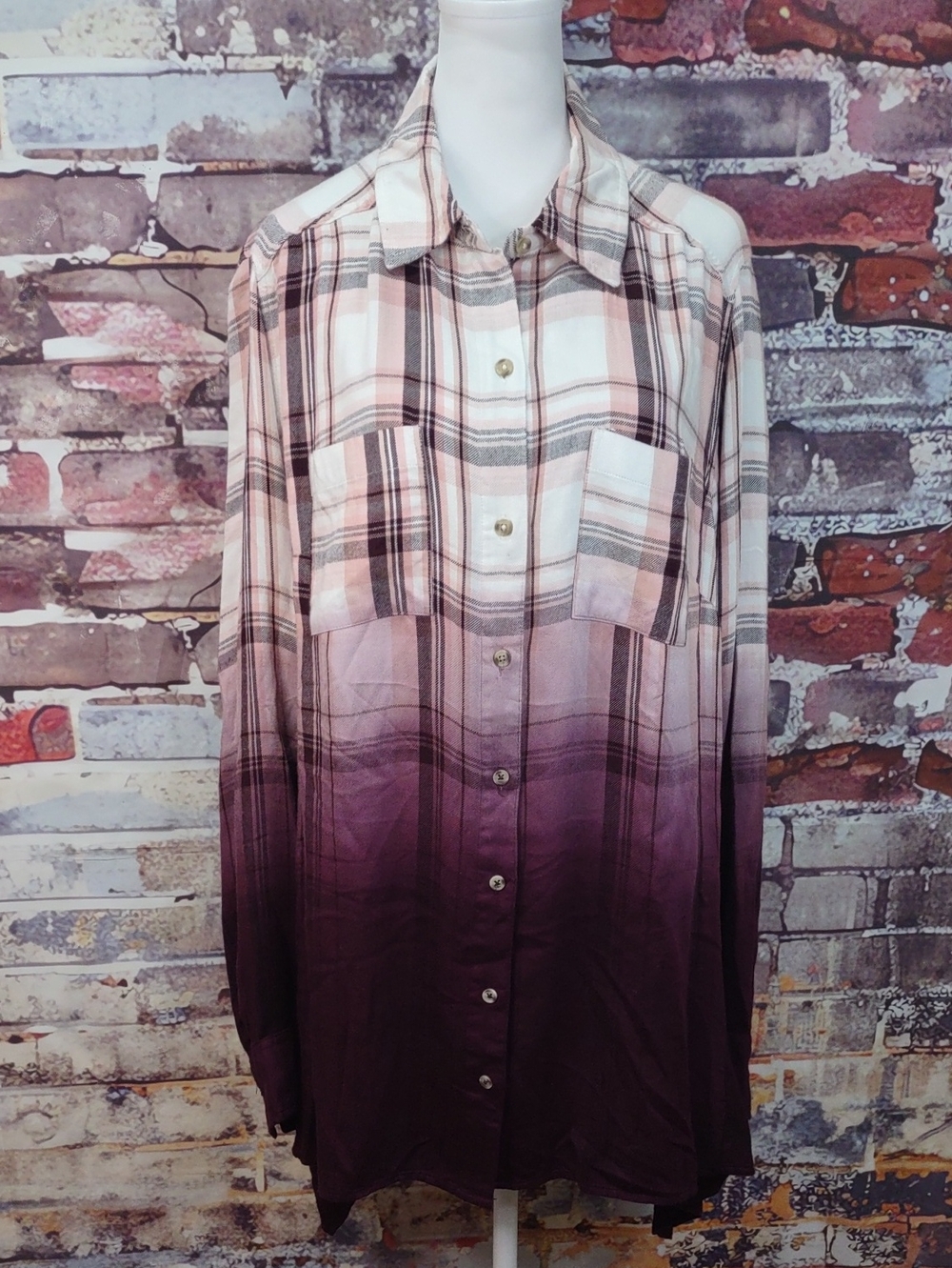 Lane Bryant Ombre Plaid Flannel Button-Down Shirt
